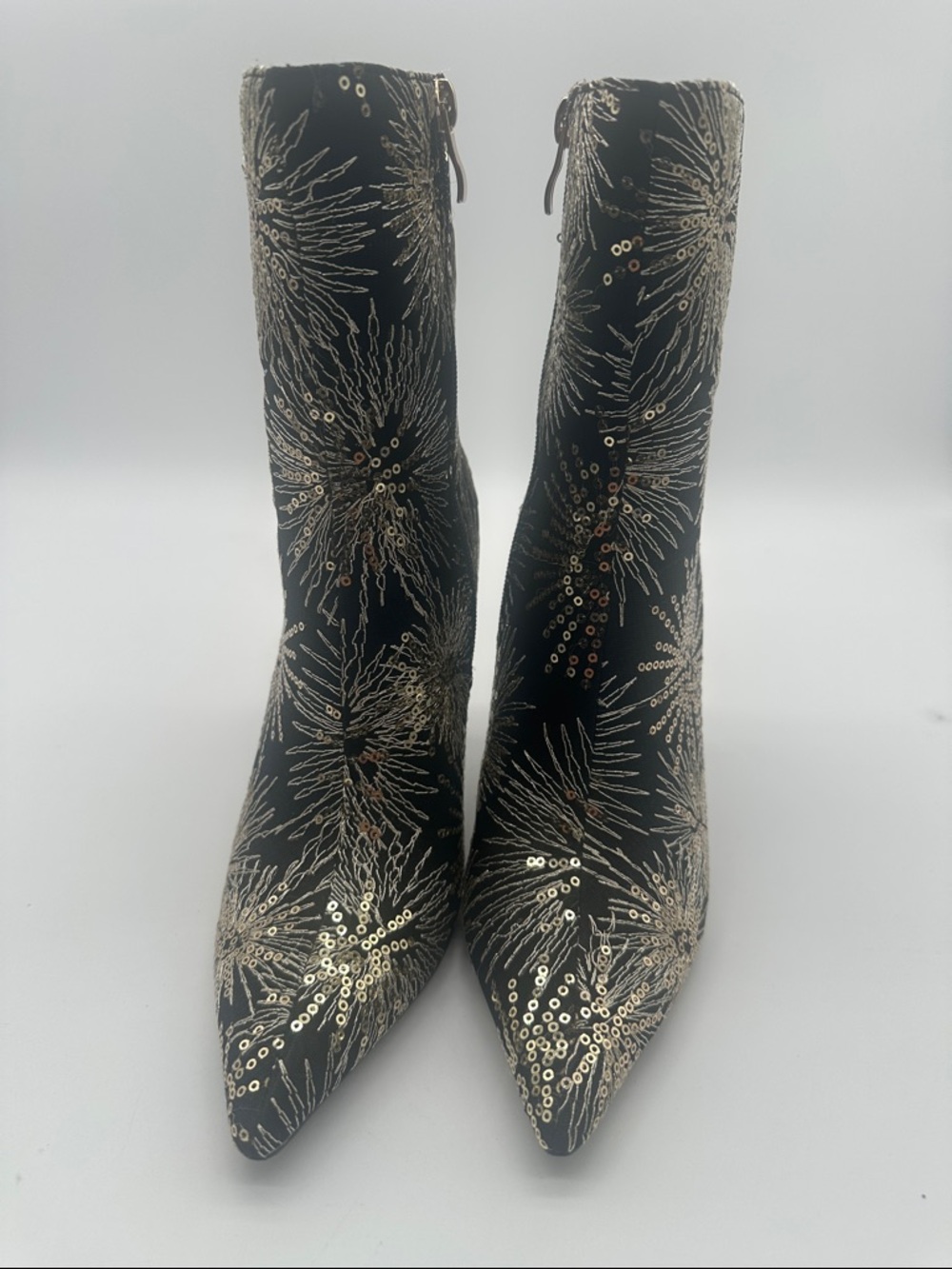 Embellished Black Sequin Ankle Boots